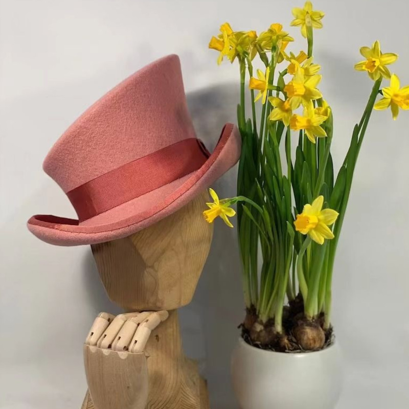 Wool Felt Top Hat Blue Ribbon  - Fedora Hat Wool ulasan dan harga