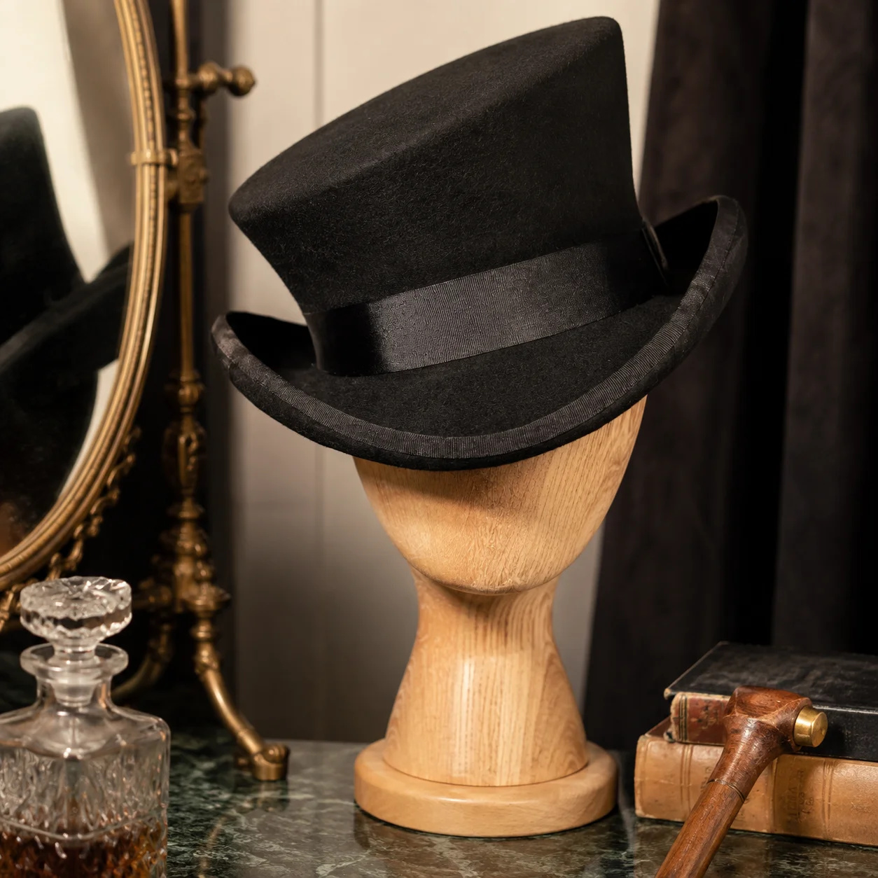 Wool Felt Top Hat Blue Ribbon  - Fedora Hat Wool ulasan dan harga