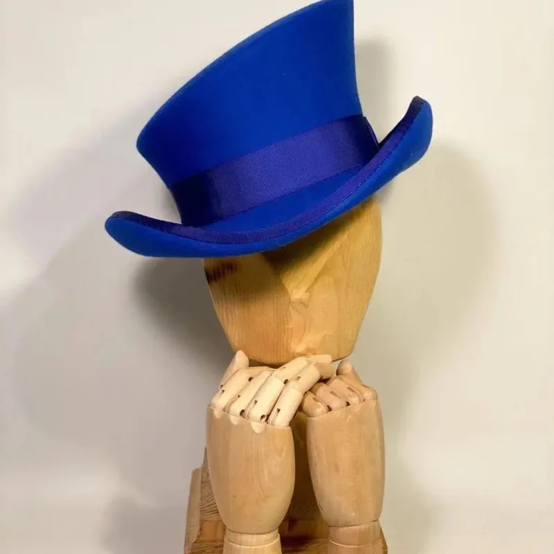 Wool Felt Top Hat Blue Ribbon  - Fedora Hat Wool ulasan dan harga