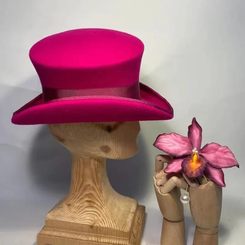 Wool Felt Top Hat Blue Ribbon  - Fedora Hat Wool ulasan dan harga